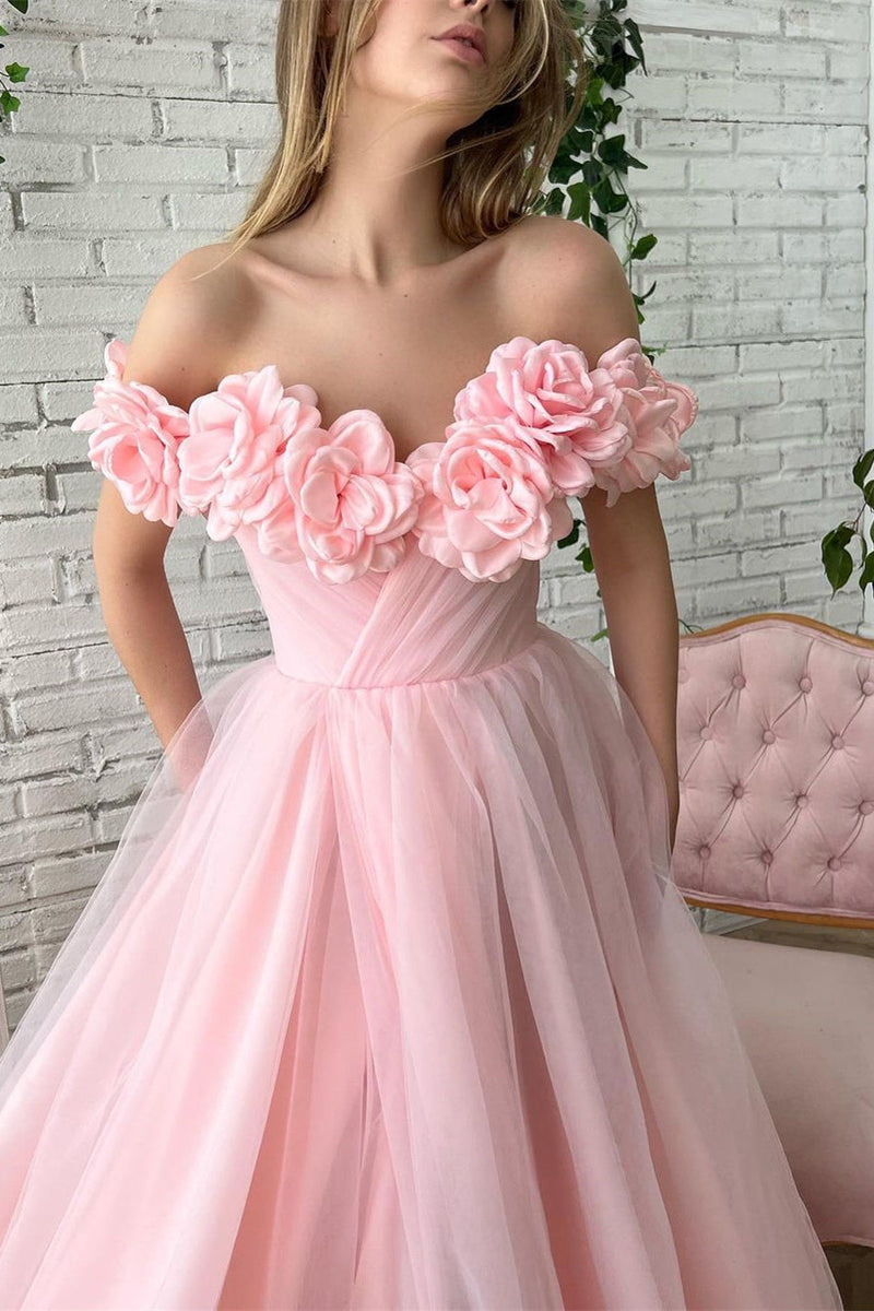 Ball Gown Strapless Asymmetrical Applique Off-the-shoulder Floor-length Prom Dress-stylesnuggle