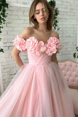 Ball Gown Strapless Asymmetrical Applique Off-the-shoulder Floor-length Prom Dress-stylesnuggle