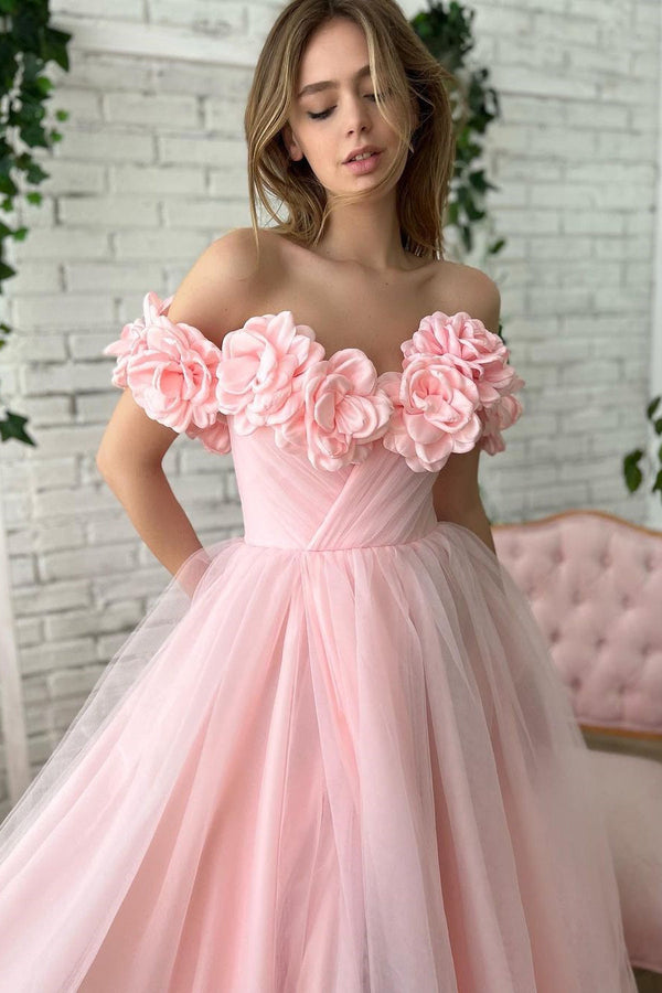 Ball Gown Strapless Asymmetrical Applique Off-the-shoulder Floor-length Prom Dress-stylesnuggle