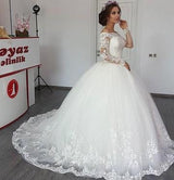 Ball Gown Strapless Portrait Floor Length Tulle Crochet Flower Wedding Dress-stylesnuggle