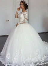 Ball Gown Strapless Portrait Floor Length Tulle Crochet Flower Wedding Dress-stylesnuggle