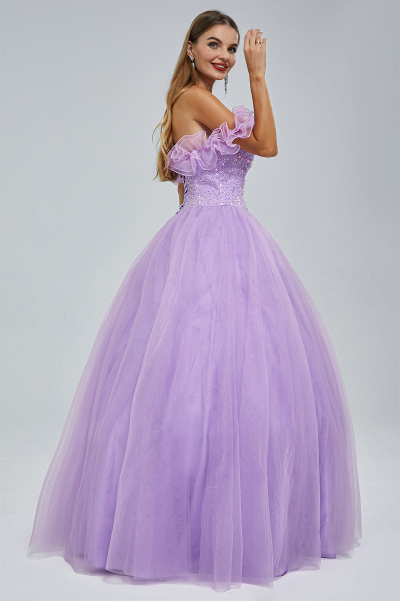 Ball Gown Strapless Tulle Sequined Beaded Floor-length Sleeveless Open Back Prom Dress-stylesnuggle