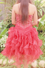 Ball Gown Sweetheart Knee Length Organza Beaded Prom Dress-stylesnuggle