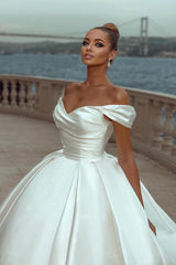 Ball Gown Sweetheart Sleeveless Off-the-shoulder Floor-length Sleeveless Wedding Dress-stylesnuggle