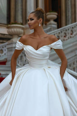 Ball Gown Sweetheart Sleeveless Off-the-shoulder Floor-length Sleeveless Wedding Dress-stylesnuggle