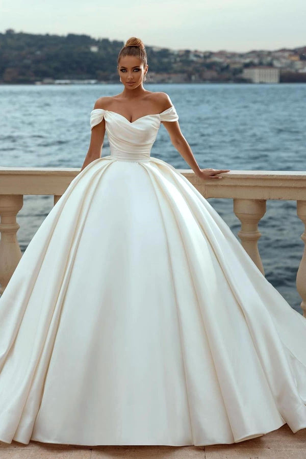 Ball Gown Sweetheart Sleeveless Off-the-shoulder Floor-length Sleeveless Wedding Dress-stylesnuggle