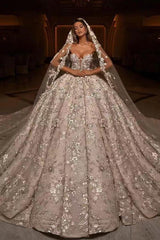 Ball Gown Sweetheart Strapless Sequined Floor-length Sleeveless Appliques Lace Wedding Dress-stylesnuggle