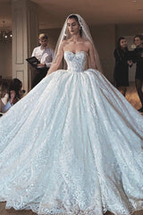 Ball Gown Sweetheart Sweep Train Tulle Applique Wedding Dress-stylesnuggle