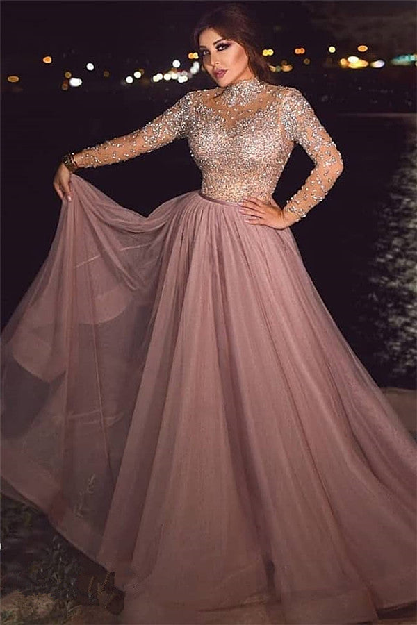 stylesnuggle offers beautiful Beading A-line High-neck Evening Dresses Floor Length Prom Dresses to fit your style,  body type &Elegant sense. Check out Tulle  selection and find the A-line Prom Party Gowns of your dreams!