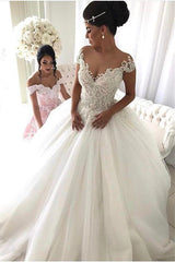 Beads Lace Royal Wedding Dresses Princess Ball Gown Sheer Tulle Modern Bridal Gowns-stylesnuggle