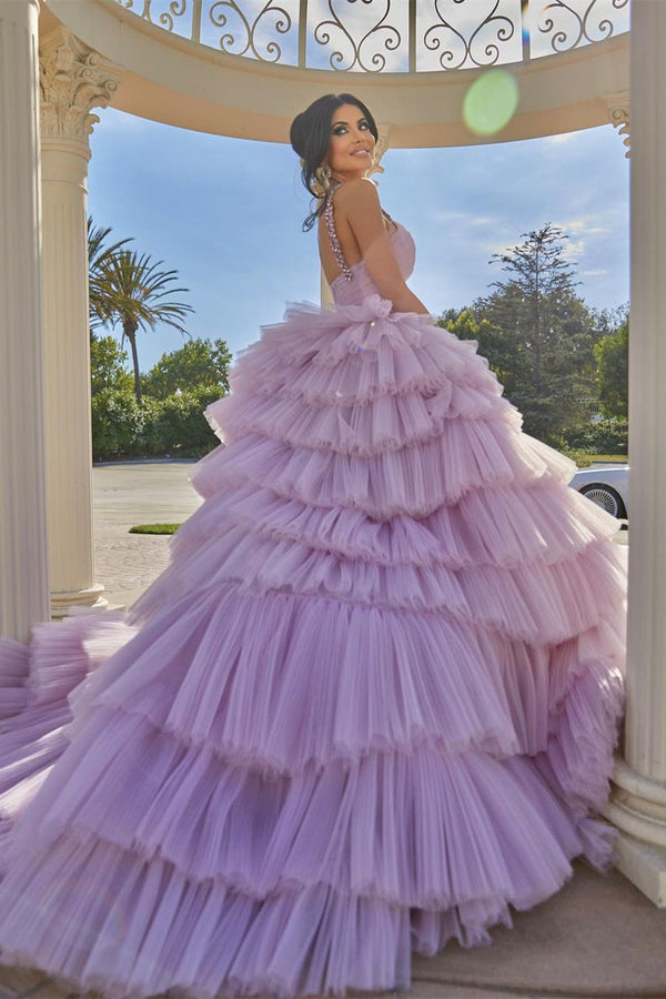 Beautiful A-line Lilac Straps Ruffles Sleeveless Prom Dress-stylesnuggle