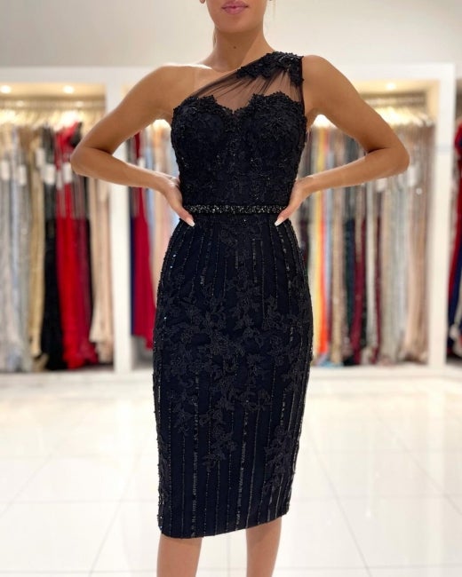 Beautiful Black Short Prom Dress Lace Appliques Online-stylesnuggle