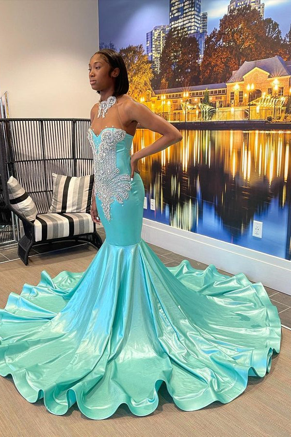 Beautiful High-neck Sweetheart Sleeveless Mermaid Prom Dress With Beading-stylesnuggle