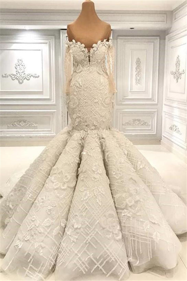 Beautiful Ivory Mermaid Sweetheart Lace Bridal Gowns for Wedding-stylesnuggle