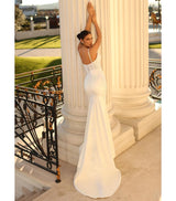 Beautiful Long Ivory Mermaid Spaghetti Straps Lace Satin Laced-up Wedding Dress