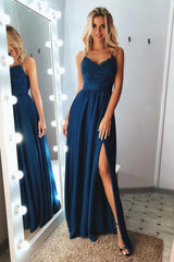 Beautiful Spaghetti-Straps Lace Appliques Prom Dress Long With Split-stylesnuggle