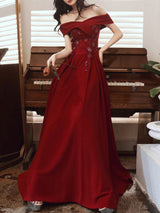 Women's Evening Dress A-Line Bateau Neck Matte Satin Floor-Length Beaded Formal Dinner Dresses