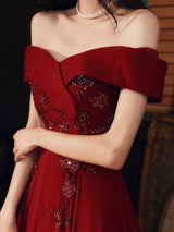 Women's Evening Dress A-Line Bateau Neck Matte Satin Floor-Length Beaded Formal Dinner Dresses