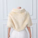 Beige Mid-length Butterfly Sleeve Faux Fur Coat with Lapel Collar-stylesnuggle