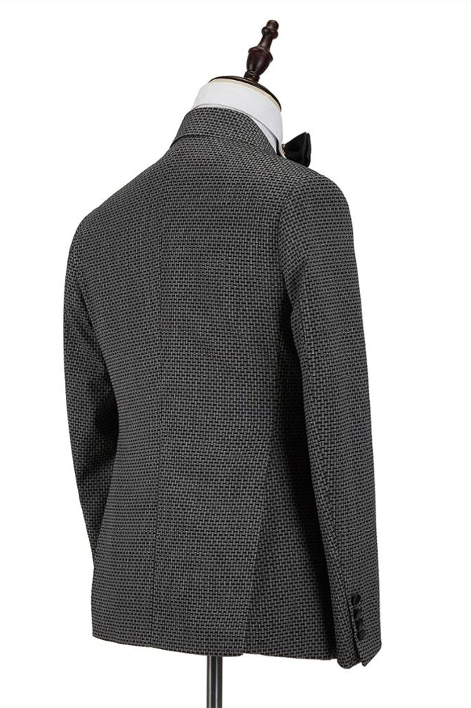 This Bespoke Black-and-Gray Cruciform Satin Peak Lapel Double Breasted Men Formal Suit at stylesnuggle comes in all sizes for prom, wedding and business. Shop an amazing selection of Peaked Lapel Double Breasted Black mens suits in cheap price.