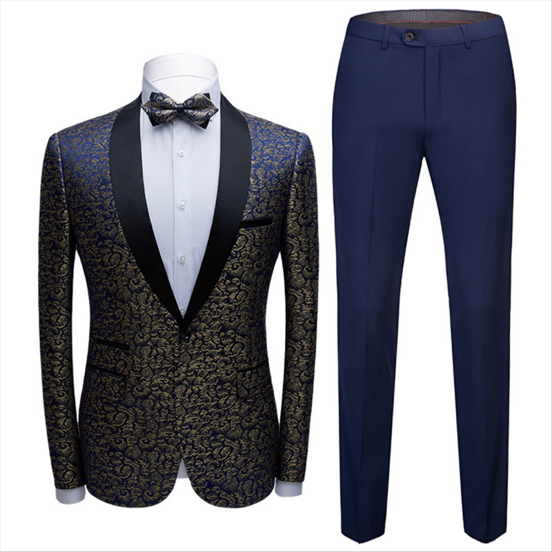 This Bespoke Black Satin Shawl Lapel Wedding Tuxedos, Gold Jacquard Blue Men Suits for Prom at stylesnuggle comes in all sizes for prom, wedding and business. Shop an amazing selection of Shawl Lapel Single Breasted Blue mens suits in cheap price.