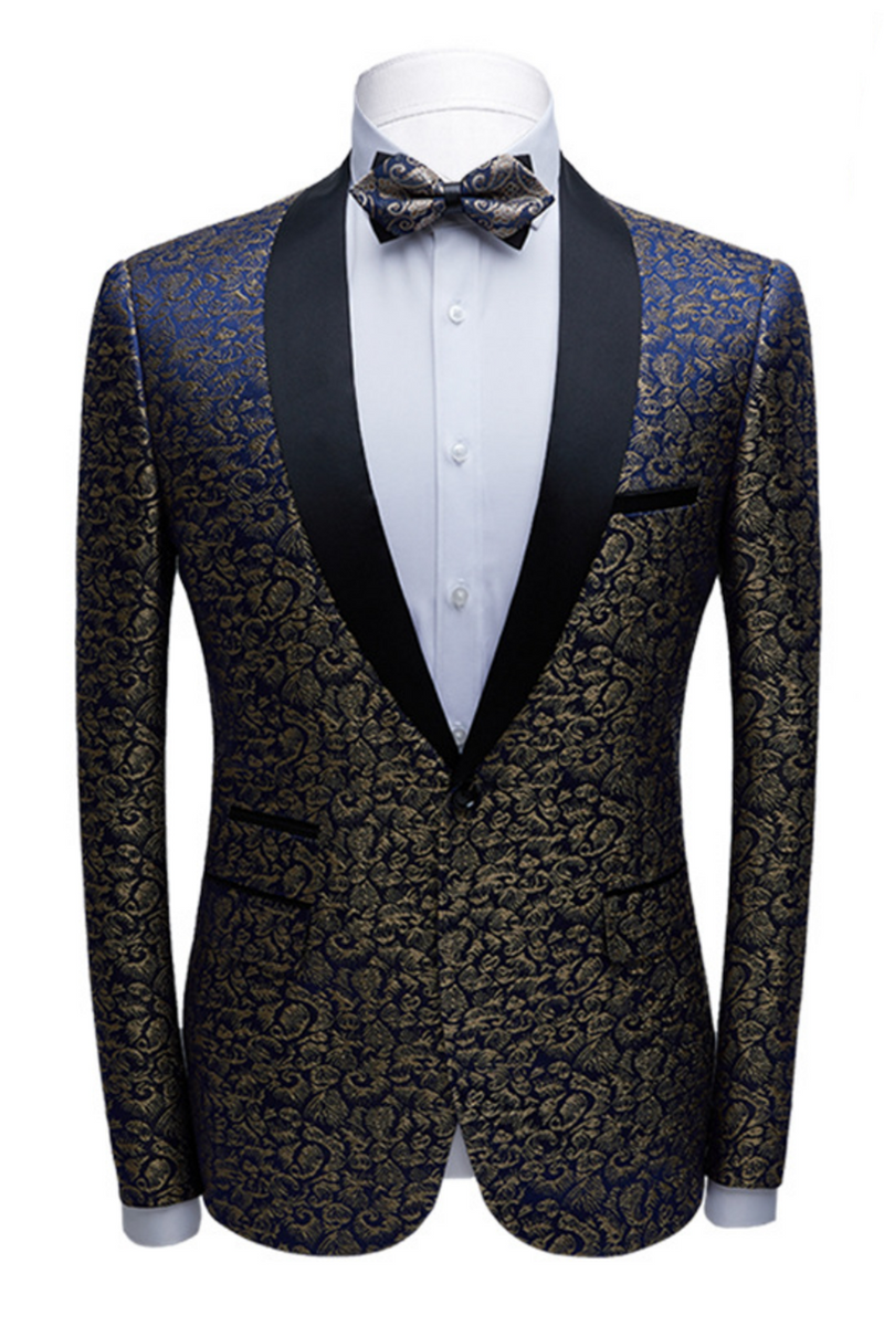 This Bespoke Black Satin Shawl Lapel Wedding Tuxedos, Gold Jacquard Blue Men Suits for Prom at stylesnuggle comes in all sizes for prom, wedding and business. Shop an amazing selection of Shawl Lapel Single Breasted Blue mens suits in cheap price.