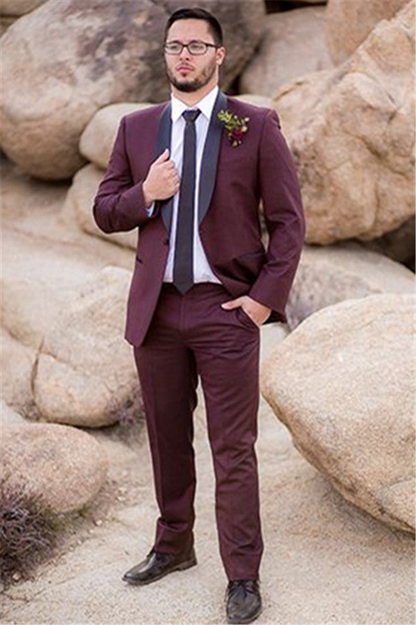 stylesnuggle made this Bespoke Burgundy Mens Suit Groom Suit, Wedding Suits For Best Men Slim Fit Groom Tuxedos with rush order service. Discover the design of this Burgundy Solid Shawl Lapel Single Breasted mens suits cheap for prom, wedding or formal business occasion.