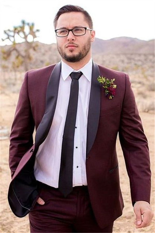 stylesnuggle made this Bespoke Burgundy Mens Suit Groom Suit, Wedding Suits For Best Men Slim Fit Groom Tuxedos with rush order service. Discover the design of this Burgundy Solid Shawl Lapel Single Breasted mens suits cheap for prom, wedding or formal business occasion.