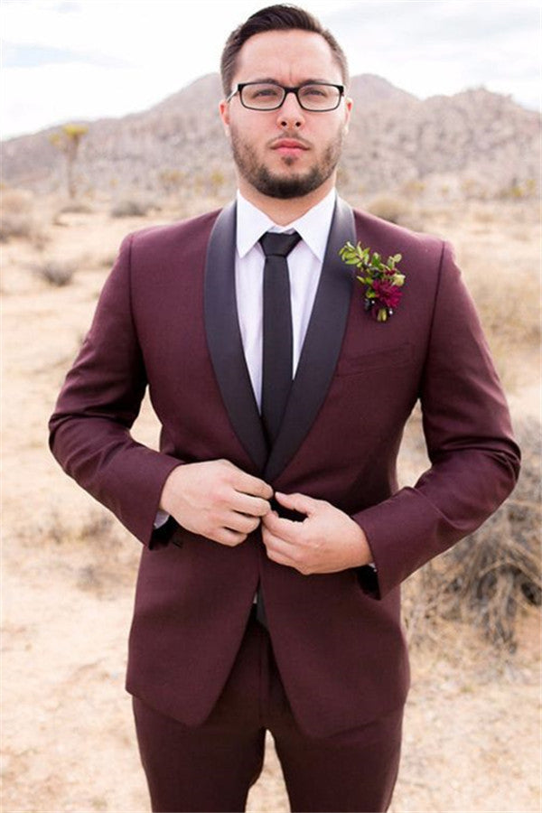 stylesnuggle made this Bespoke Burgundy Mens Suit Groom Suit, Wedding Suits For Best Men Slim Fit Groom Tuxedos with rush order service. Discover the design of this Burgundy Solid Shawl Lapel Single Breasted mens suits cheap for prom, wedding or formal business occasion.