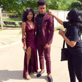 Bespoke Burgundy Two-Piece Slim Fit Men's Prom Suits Online-stylesnuggle