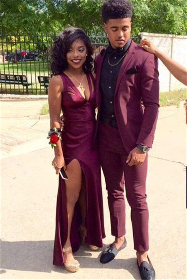 Bespoke Burgundy Two-Piece Slim Fit Men's Prom Suits Online