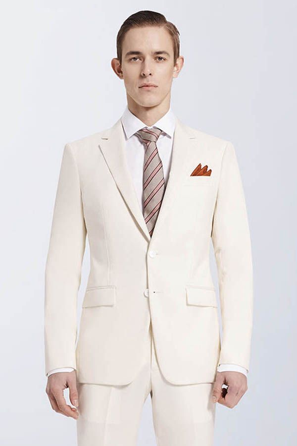 Looking for the Pricey Bespoke Cream Slim Fit Marriage Suits, Notch Lapel Casual Leisure Suits for Men online Find your Notched Lapel Single Breasted Two-piece Cream mens suits for prom, wedding and business at stylesnuggle.