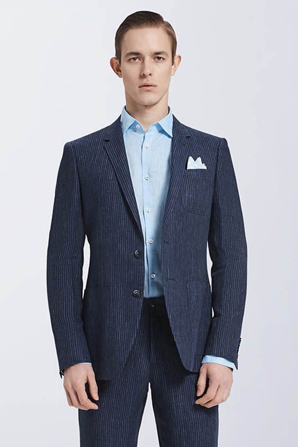 This Bespoke Dark Navy Mens Casual Suits, Stripes Patch Pockets Daily Men Suits at stylesnuggle comes in all sizes for prom, wedding and business. Shop an amazing selection of Notched Lapel Single Breasted Dark Navy mens suits in cheap price.