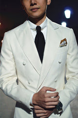 stylesnuggle has various Custom design mens suits for prom, wedding or business. Shop this Bespoke Double Breasted Wedding Suits for Groom, Black and White Mens Suits with free shipping and rush delivery. Special offers are offered to this Ivory Double Breasted Peaked Lapel Two-piece mens suits.