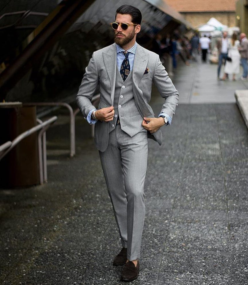 Bespoke Formal Mens Suits Regular Grey Three-Piece Business Suits-stylesnuggle