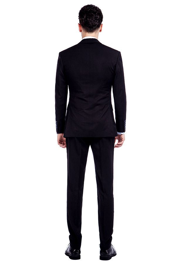 Looking for the Pricey Bespoke Solid Black Three Piece Suits for Men online Find your Notched Lapel Single Breasted Three-piece Black mens suits for prom, wedding and business at stylesnuggle.