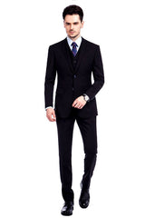 Looking for the Pricey Bespoke Solid Black Three Piece Suits for Men online Find your Notched Lapel Single Breasted Three-piece Black mens suits for prom, wedding and business at stylesnuggle.