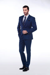 Looking for the Pricey Bespoke Solid Navy Blue Mens Suits for Formal online Find your Notched Lapel Single Breasted Two-piece Blue mens suits for prom, wedding and business at stylesnuggle.