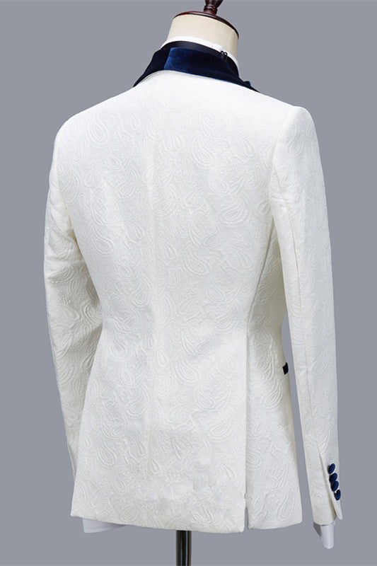 stylesnuggle is your ultimate source for Bespoke White Jacquard Shawl Lapel Men Suit for Wedding. Our White Shawl Lapel wedding groom Men Suits come in Bespoke styles &amp; colors with high quality and free shipping.