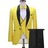 stylesnuggle is your ultimate source for Bespoke Yellow One Button Three-piece Wedding Suit with Black Lapel. Our Yellow Shawl Lapel wedding groomsmen suits come in Bespoke styles &amp; colors with high quality and free shipping.