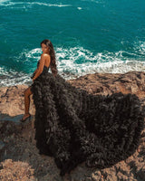 Looking for a dress that is A-line style, and Amazing Beading,Feathers,Sequined work online? stylesnuggle meet all your need with this Classic Black Beach Hi-Lo Tulle Wedding Evening Gown Sleeveless lace.