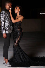 Looking for Prom Dresses, Evening Dresses in Stretch Satin,  Mermaid style,  and Gorgeous Feathers work? stylesnuggle has all covered on this elegant Black Chic Mermaid Prom Party GownsSweetheart Sequined Evening Dress.