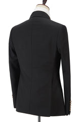 Black Double Breasted Men's Formal Suit with Peak Lapel-stylesnuggle