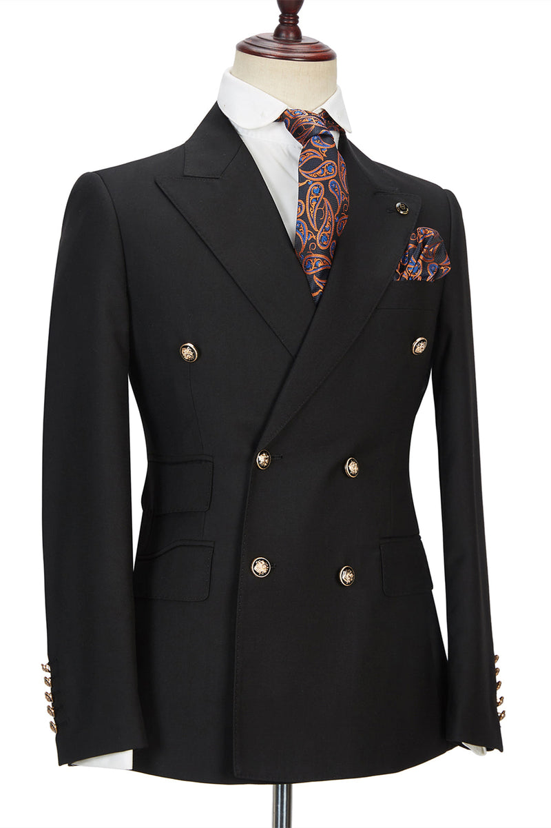 Black Double Breasted Men's Formal Suit with Peak Lapel-stylesnuggle