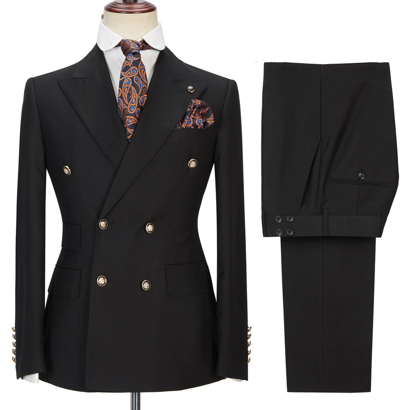 Black Double Breasted Men's Formal Suit with Peak Lapel-stylesnuggle