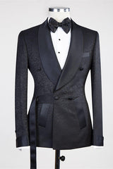 stylesnuggle is your ultimate source for Black Double Breasted Shawl Lapel Jacuqard Wedding Suit. Our Black Shawl Lapel wedding groomsmen suits come in Bespoke styles &amp; colors with high quality and free shipping.