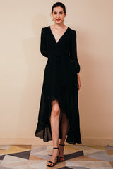 Black Long sleeves High low Chiffon Evening Dress-stylesnuggle