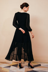 Black Long sleeves High low Chiffon Evening Dress-stylesnuggle