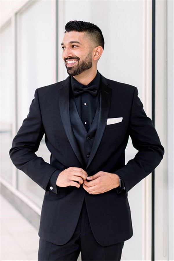 stylesnuggle made this Black Men Suits for Wedding, One Button Groomsmen Suits Shawl Lapel Best Man Blazers with rush order service. Discover the design of this Black Solid Notched Lapel Single Breasted mens suits cheap for prom, wedding or formal business occasion.