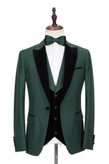 This Black Peak Lapel Dark Green Men Wedding Suit, Velvet Banding Edge Formal Suit at stylesnuggle comes in all sizes for prom, wedding and business. Shop an amazing selection of Peaked Lapel Single Breasted Dark Green mens suits in cheap price.